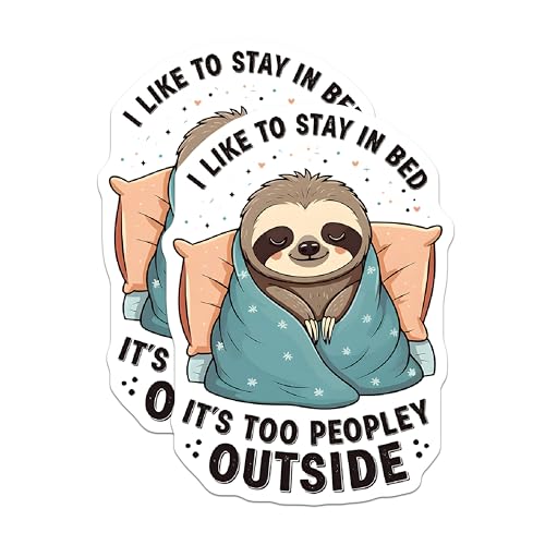 (2 Pack) I Like to Stay in Bed Magnets - It's Too Peopley Outside - Cute Sloth - Cute Animal - 5" On Longest Side - for Cars, Fridges, Toolboxes - Made in USA - MAG4097
