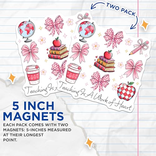 (2 Pack) Teaching is A Work of Heart Magnets - Teacher Appreciation - Classroom Decor - Teacher Gifts - 5" On Longest Side - for Cars, Fridges, Toolboxes - Made in USA - MAG7652