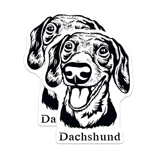 (2 Pack) Dachshund Dog Stickers - Cute Pet Decal - Animal Lovers Sticker - 5" On Longest Side - Sticks to Smooth Flat Surfaces - Made in USA - BMCS4021