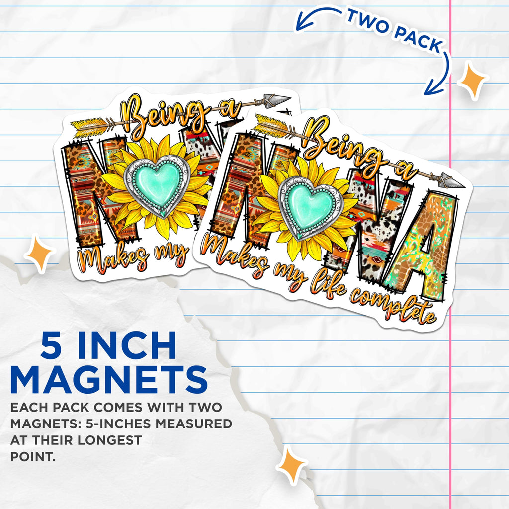 (2 Pack) Nina Magnets - Being a Nina Quote - Sunflower Turquoise Heart - Western Grandma Decor - 5 Inches On Longest Side - Thick Durable Magnet - Made in USA - MAG27256