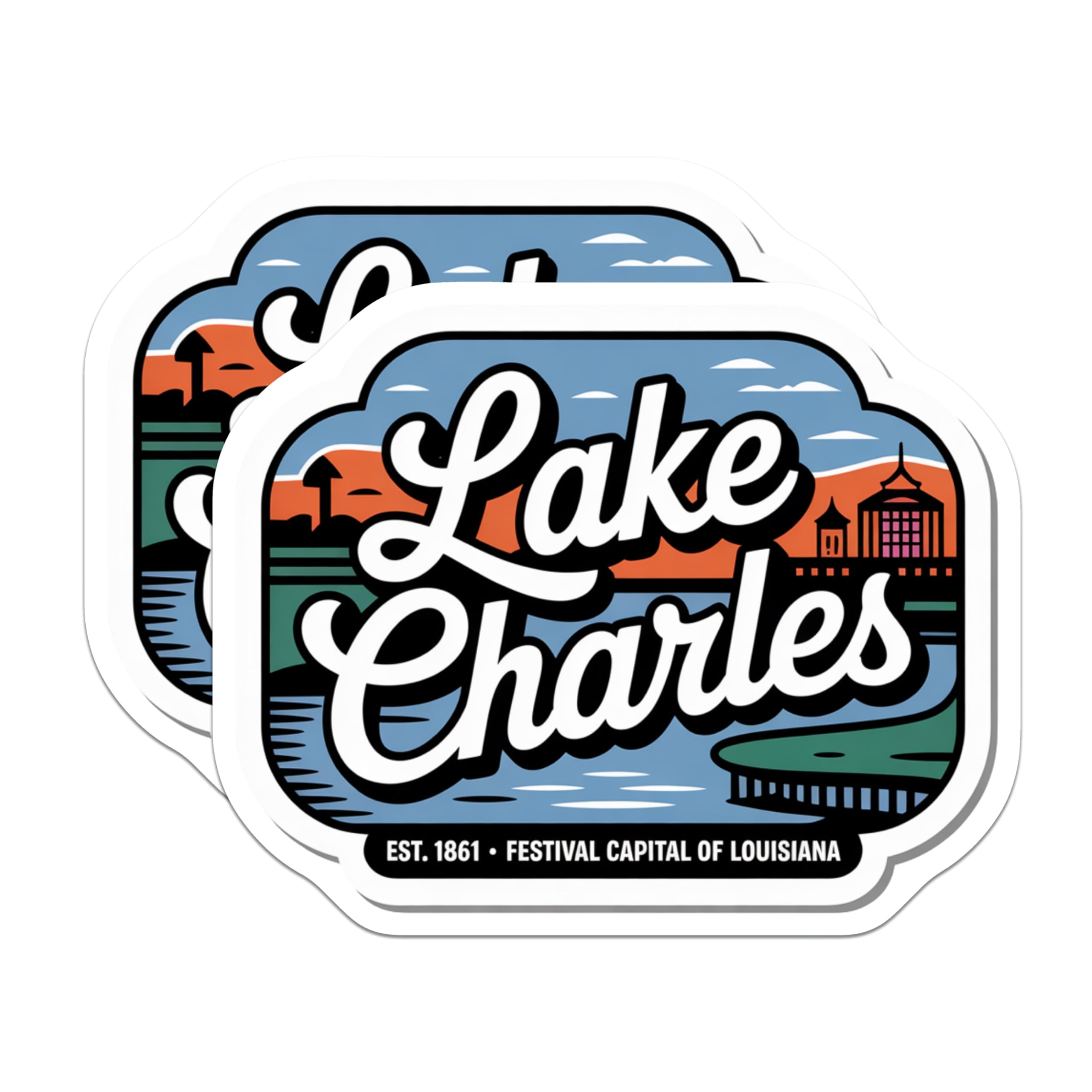 (2 Pack) Lake Charles Louisiana Magnets - Festival Capital Est 1861 - Vintage Travel Souvenir - 5 Inches On Longest Side - Thick Durable Magnet - Made in USA - MAG19155