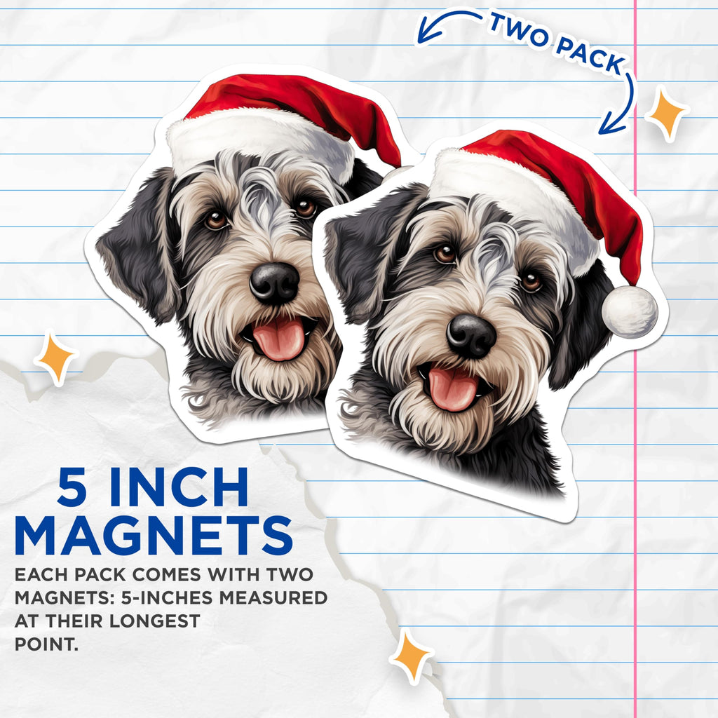 (2 Pack) Christmas Schnauzer Magnets - Santa Dog Holiday Decor - Festive Pet Refrigerator Art - 5 Inches On Longest Side - Thick Durable Magnet - Made in USA - MAG23428