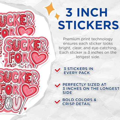 (3 Pack) Sucker for You Decals - Valentine Stickers - Laptop Decal - Heart Stickers - 3 Inches On Longest Side - Easy Peel & Apply - Made in USA - 3MCS2153