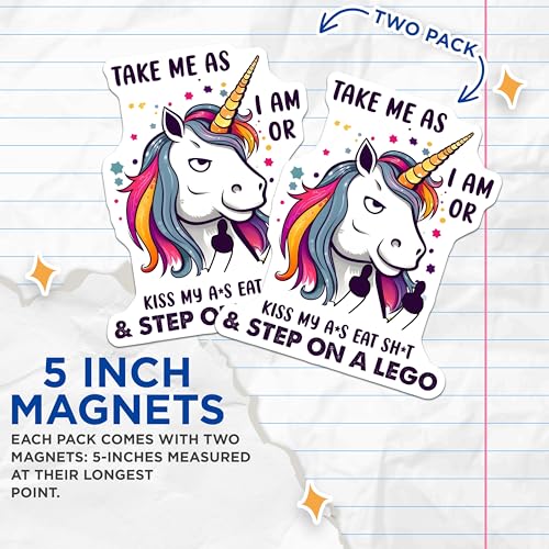 (2 Pack) Take Me As I Am Unicorn Magnets - Funny Unicorn Quote - Rainbow Unicorn Art - 5" On Longest Side - for Cars, Fridges, Toolboxes - Made in USA - MAG7798