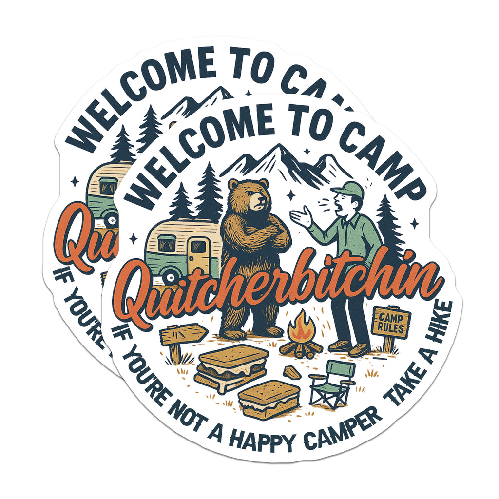 (2 Pack) Funny Camping Magnets - Sarcastic Camp Humor - Outdoor Adventure Decor - Happy Camper Magnet Set - 5 Inches On Longest Side - Thick Durable Magnet - Made in USA - MAG38040