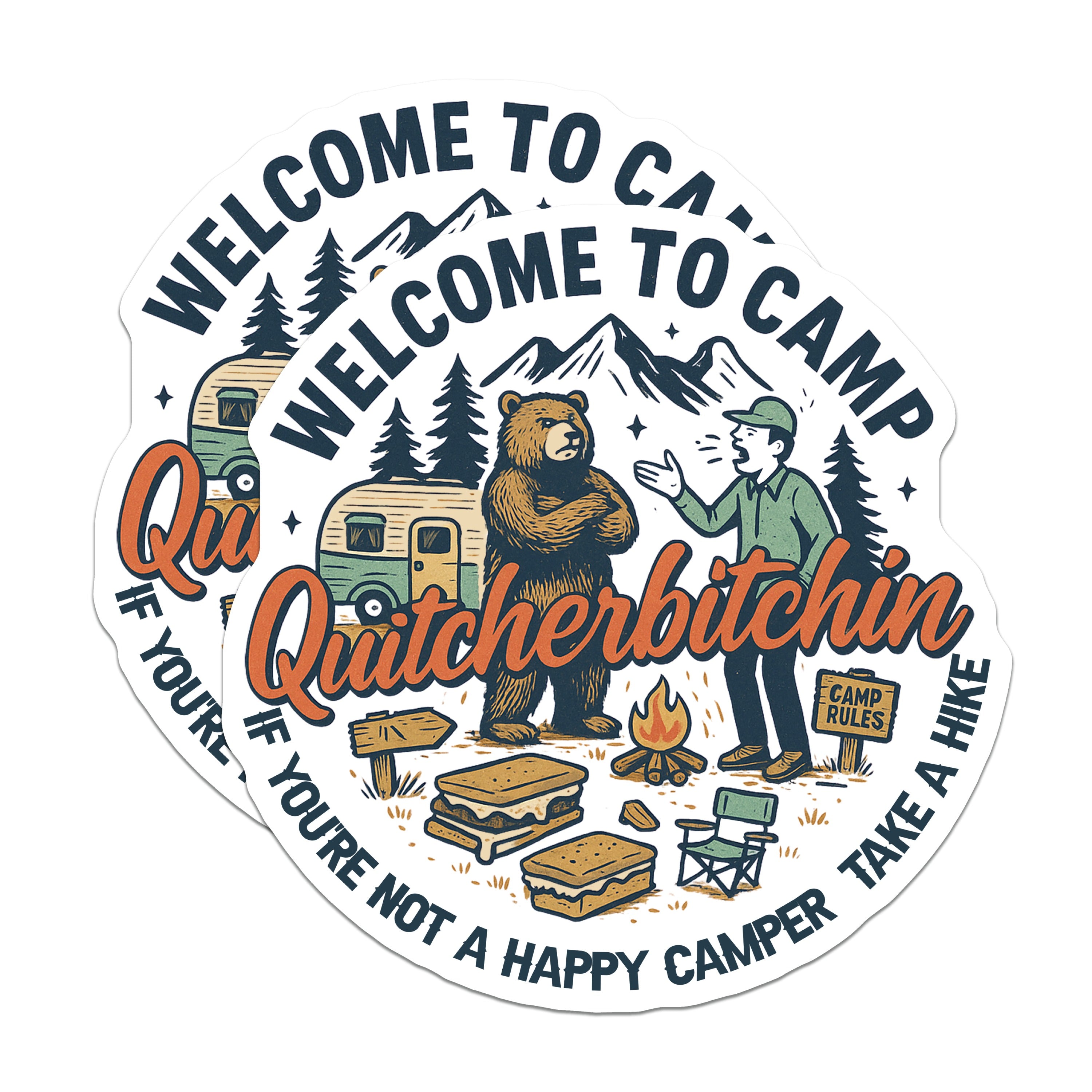 (2 Pack) Funny Camping Magnets - Sarcastic Camp Humor - Outdoor Adventure Decor - Happy Camper Magnet Set - 5 Inches On Longest Side - Thick Durable Magnet - Made in USA - MAG38040