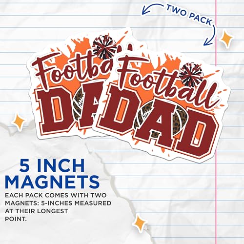 (2 Pack) Football Dad Magnets Magnets - Sports Theme - Cheerleader Design - 5" On Longest Side - Made in USA - Sticks to Refrigerators & Metal Surfaces - MAG8774