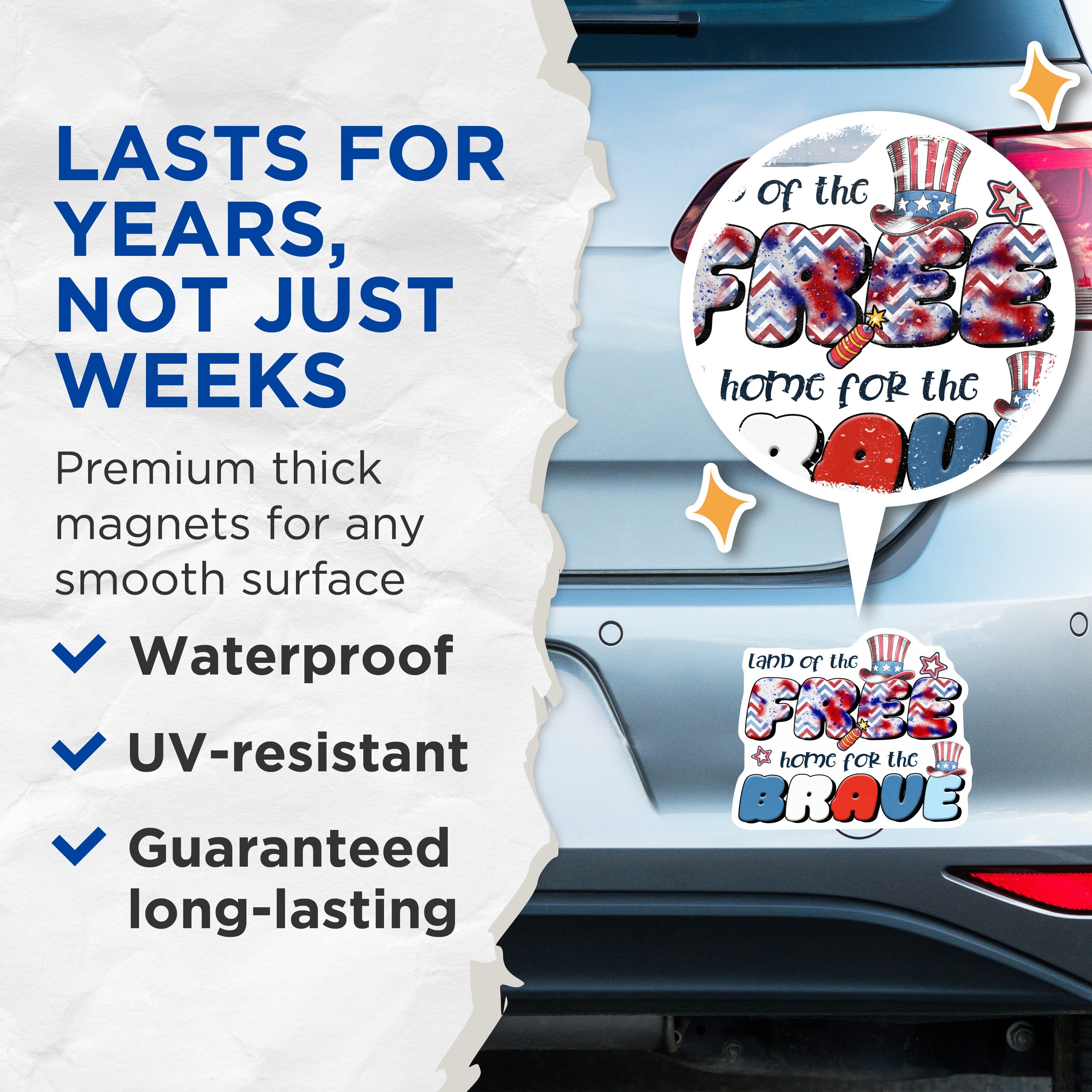 (2 Pack) Patriotic Magnets - Fourth of July Decor - Land of the Free Brave - Americana USA Fridge Locker - 5 Inches On Longest Side - Thick Durable Magnet - Made in USA - MAG39999
