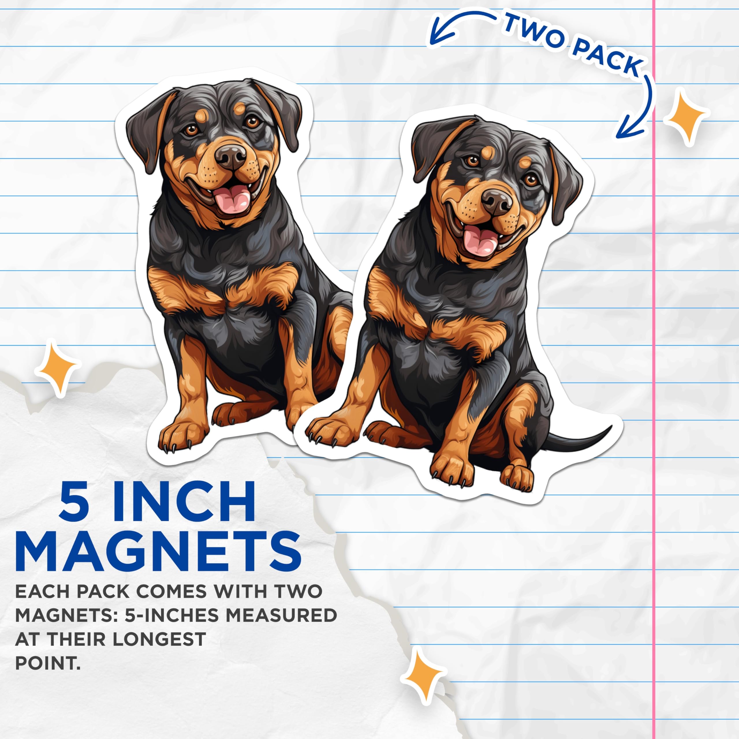 (2 Pack) Rottweiler Dog Magnets - Happy Rottie Decor - Pet Parent Vehicle Accent - 5 Inches On Longest Side - Thick Durable Magnet - Made in USA - MAG30629