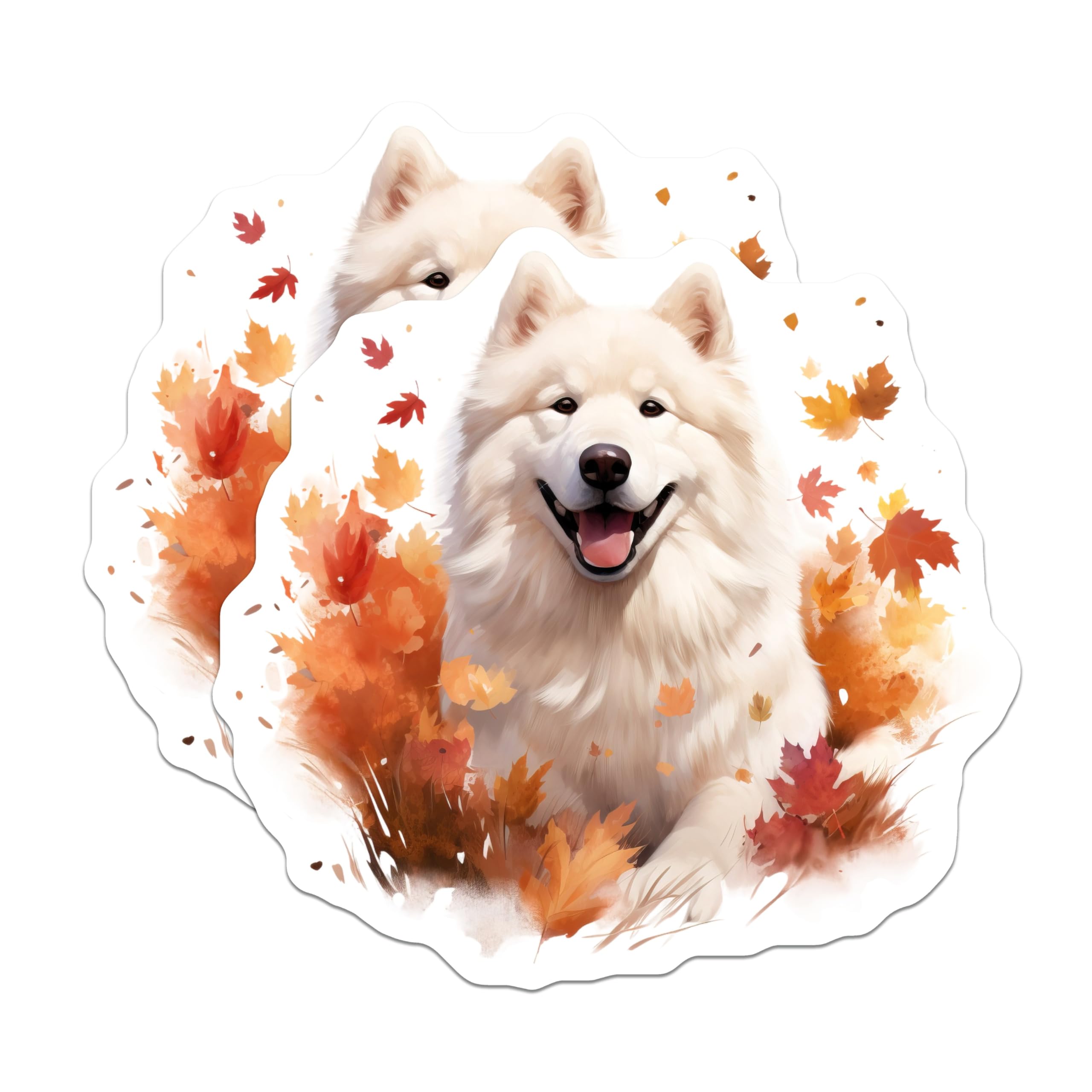 (2 Pack) Samoyed Dog Magnets - Happy Pup Autumn Leaves - Fall Decor Refrigerator - 5 Inches On Longest Side - Thick Durable Magnet - Made in USA - MAG24582