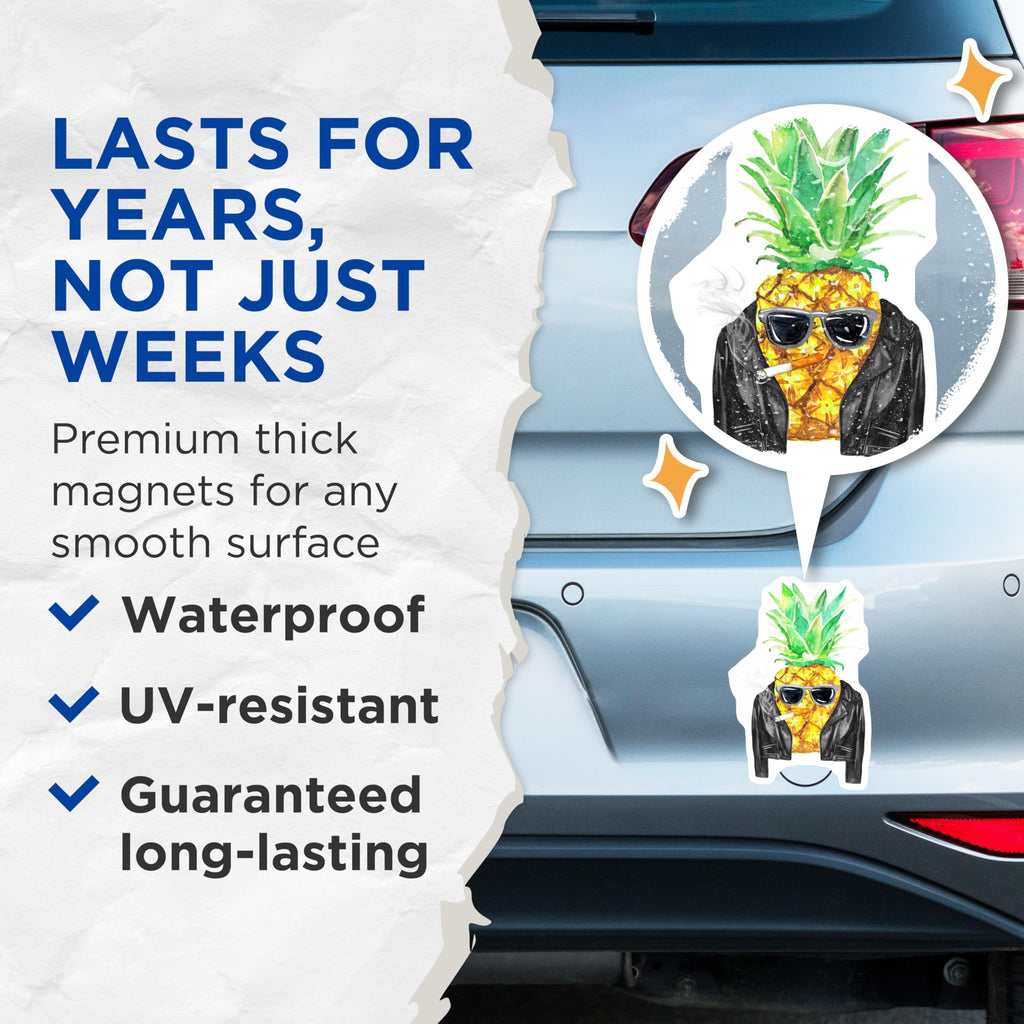 (2 Pack) Pineapple Cool Magnets - Smoking Pineapple - Rocker Pineapple Illustration - 5" On Longest Side - Premium Magnet - for Cars, Refrigerators, Toolboxes, Lockers - Made in USA - MAG16760