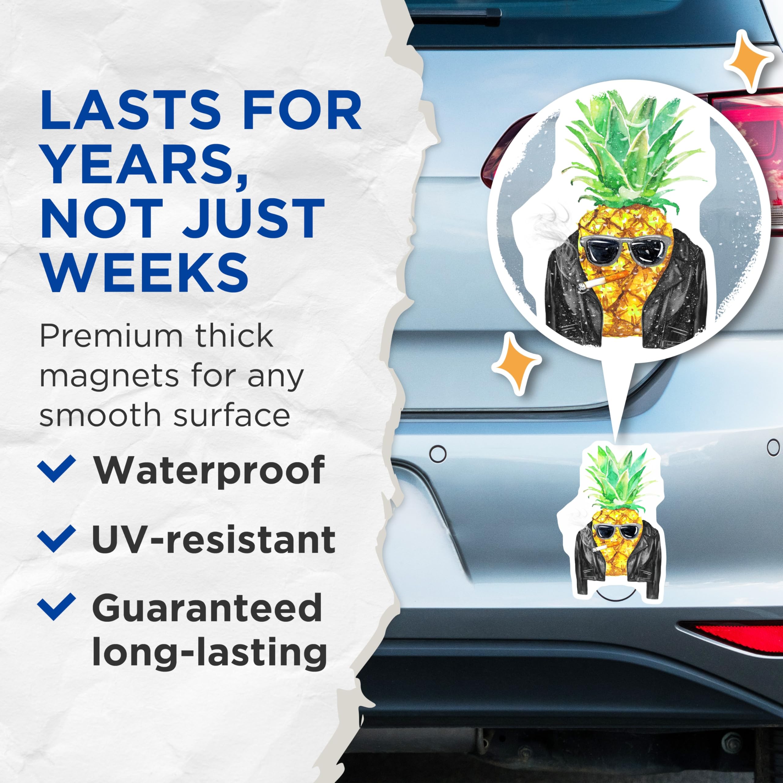 (2 Pack) Pineapple Cool Magnets - Smoking Pineapple - Rocker Pineapple Illustration - 5" On Longest Side - Premium Magnet - for Cars, Refrigerators, Toolboxes, Lockers - Made in USA - MAG16760