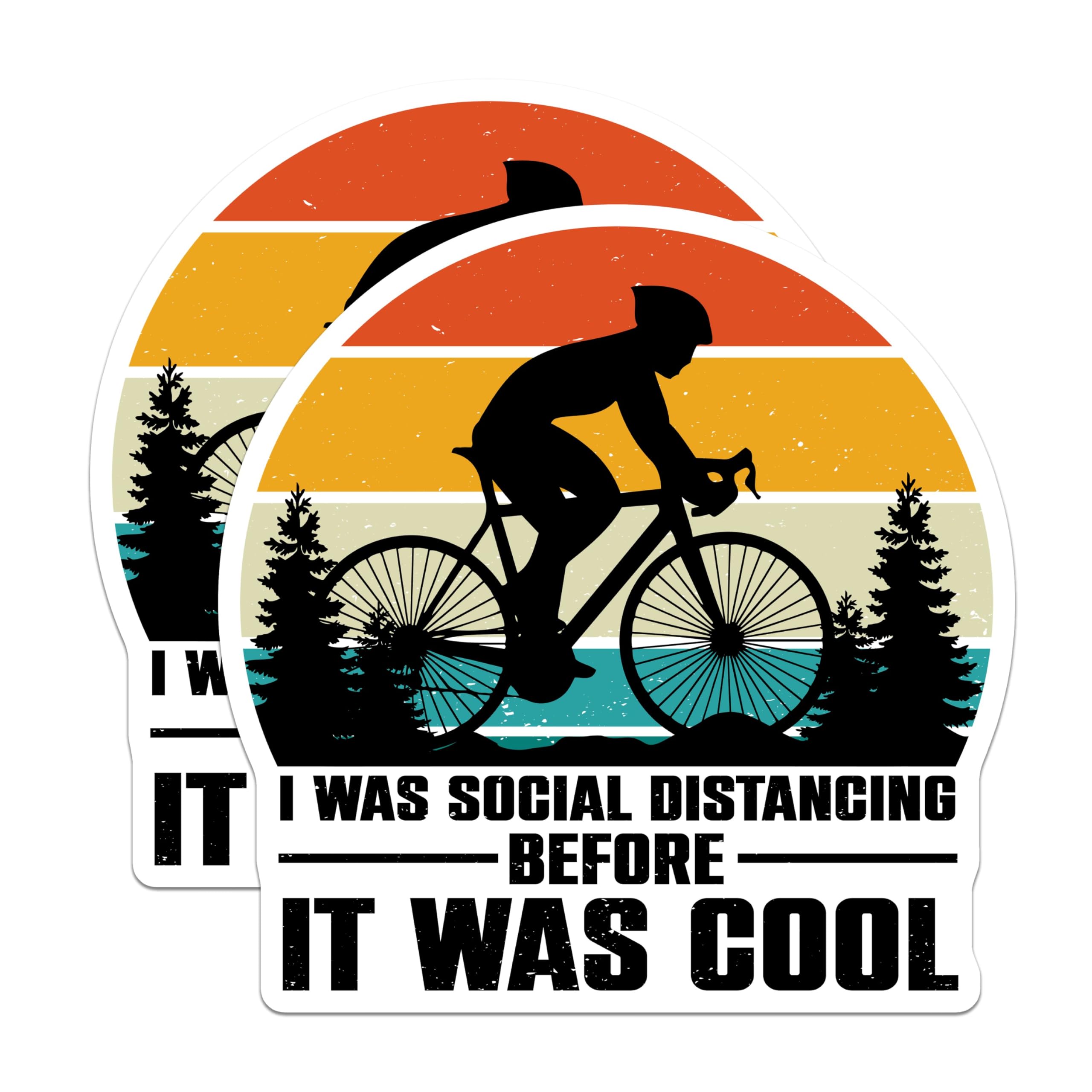 (2 Pack) Social Distancing Cycling Stickers - Cycling Enthusiast Decal - Retro Cyclist Sticker - 5" On Longest Side - Sticks to Smooth Flat Surfaces - Made in USA - BMCS4099