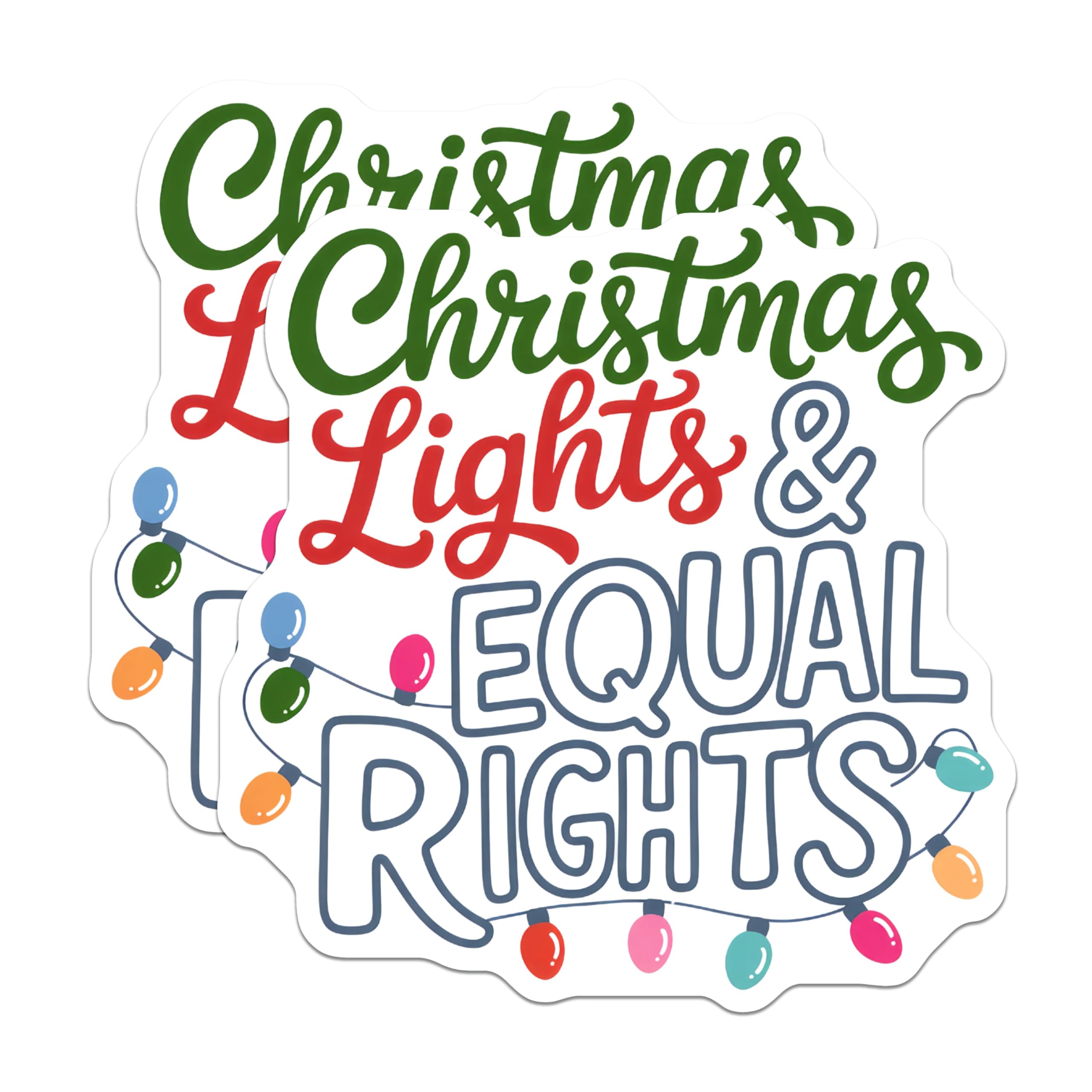(2 Pack) Christmas Lights Stickers - Equal Rights Stickers - Holiday Activism Stickers- 5" On Longest Side - Sticks to Smooth Flat Surfaces - Made in USA - BMCS16006