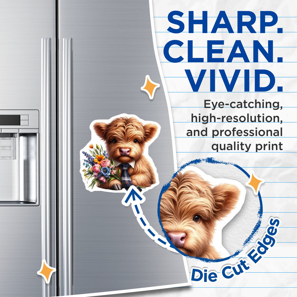 (2 Pack) Cute Highland Calf Magnets - Floral Bouquet Farm Animal - Whimsical Kitchen Refrigerator Decor - 5 Inches On Longest Side - Thick Durable Magnet - Made in USA - MAG38843