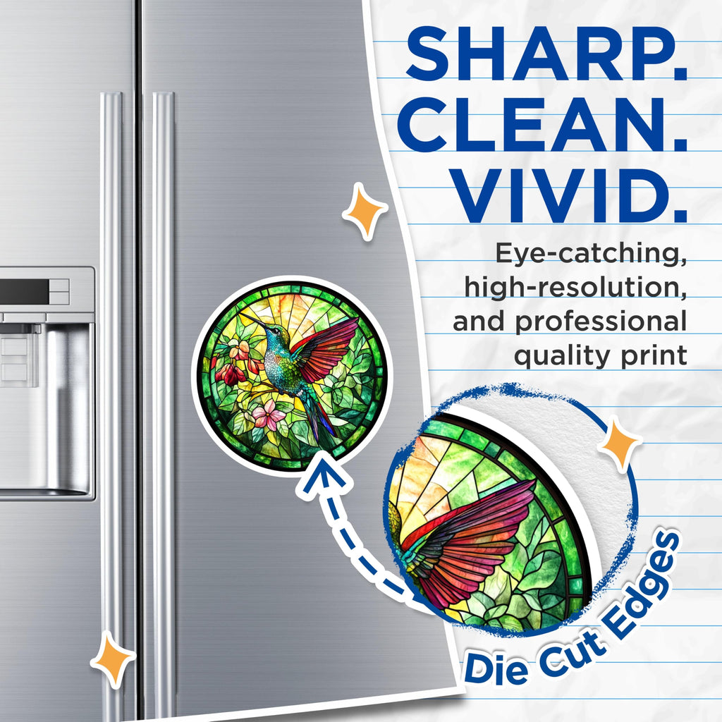 (2 Pack) Hummingbird Stained Glass Magnets - Vibrant Bird Art Decor - Nature Lover Fridge Accents - 5 Inches On Longest Side - Thick Durable Magnet - Made in USA - MAG25599