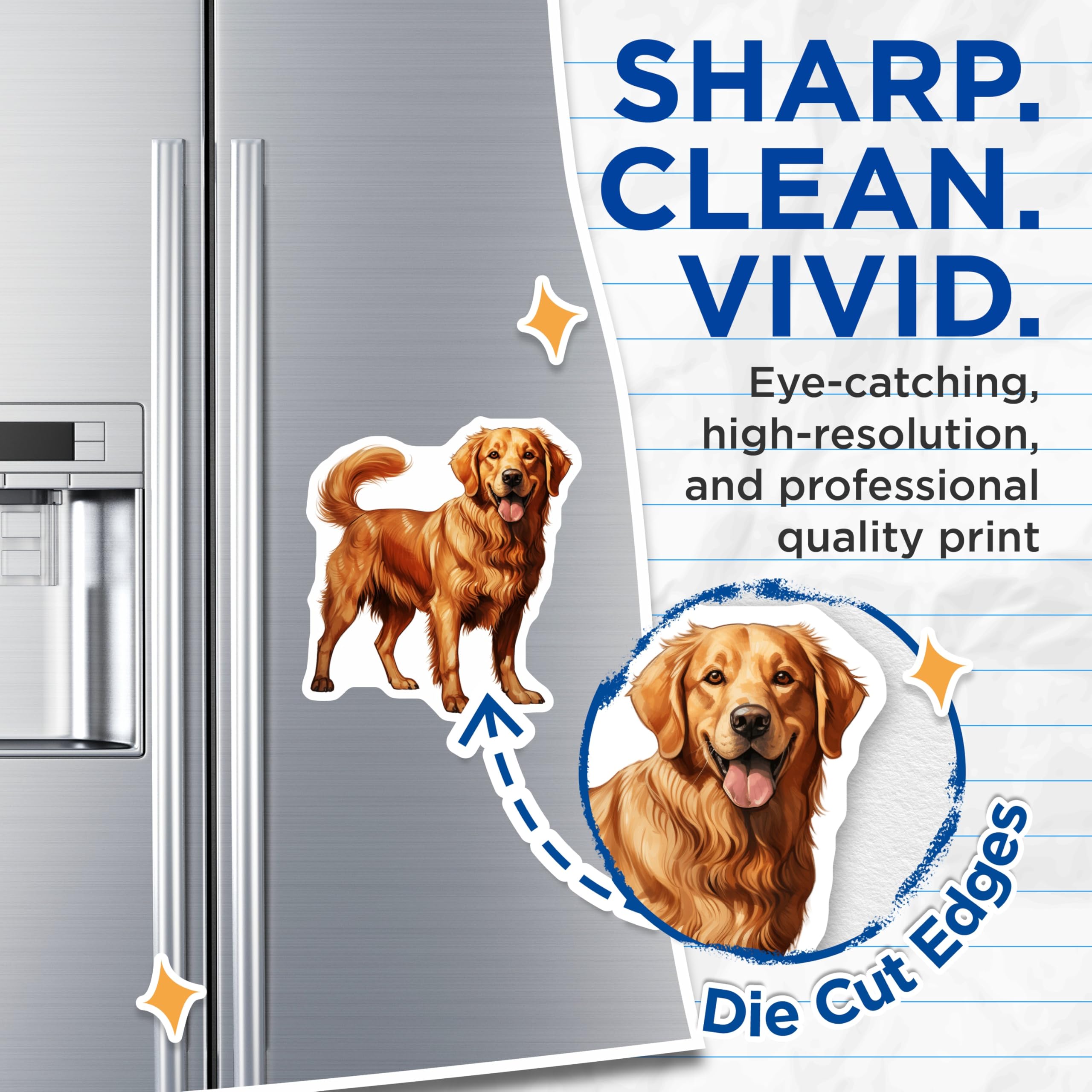 (2 Pack) Golden Retriever Dog Magnets - Smiling Doggie Fridge Decor - Pet Enthusiast Kitchen Accessory - 5 Inches On Longest Side - Thick Durable Magnet - Made in USA - MAG24461