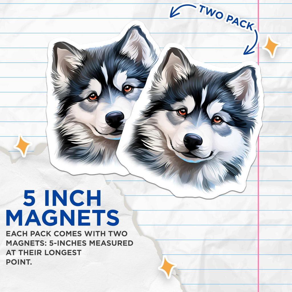 (2 Pack) Husky Dog Magnets - Siberian Husky Decor - Malamute Pet Lover Accessory - 5 Inches On Longest Side - Thick Durable Magnet - Made in USA - MAG26905