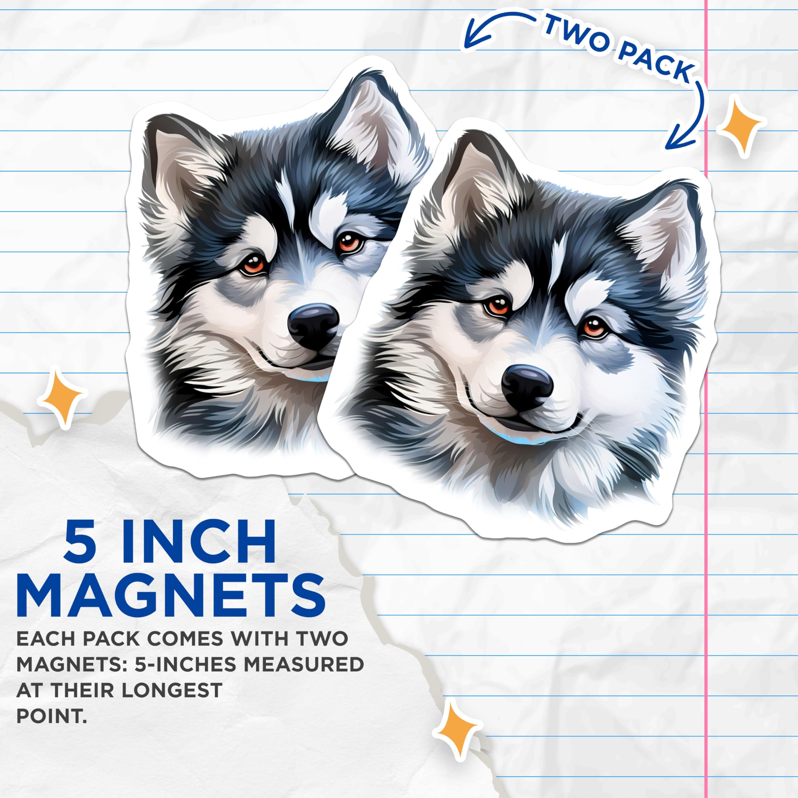 (2 Pack) Husky Dog Magnets - Siberian Husky Decor - Malamute Pet Lover Accessory - 5 Inches On Longest Side - Thick Durable Magnet - Made in USA - MAG26905