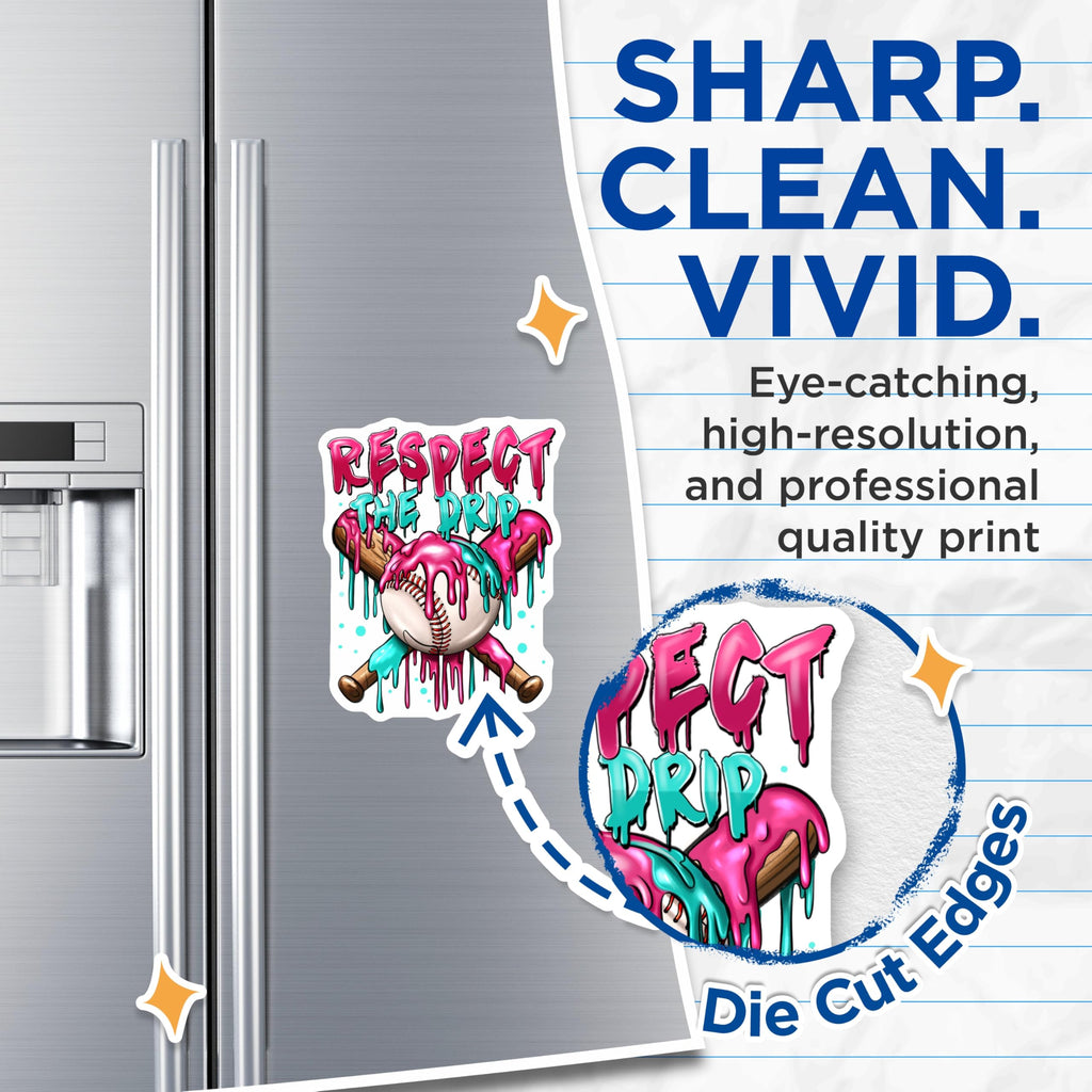(2 Pack) Respect The Drip Baseball Magnets - Cool Baseball Art - Sports Fan Locker Decor - Teen Athlete Fridge - 5 Inches On Longest Side - Thick Durable Magnet - Made in USA - MAG26793