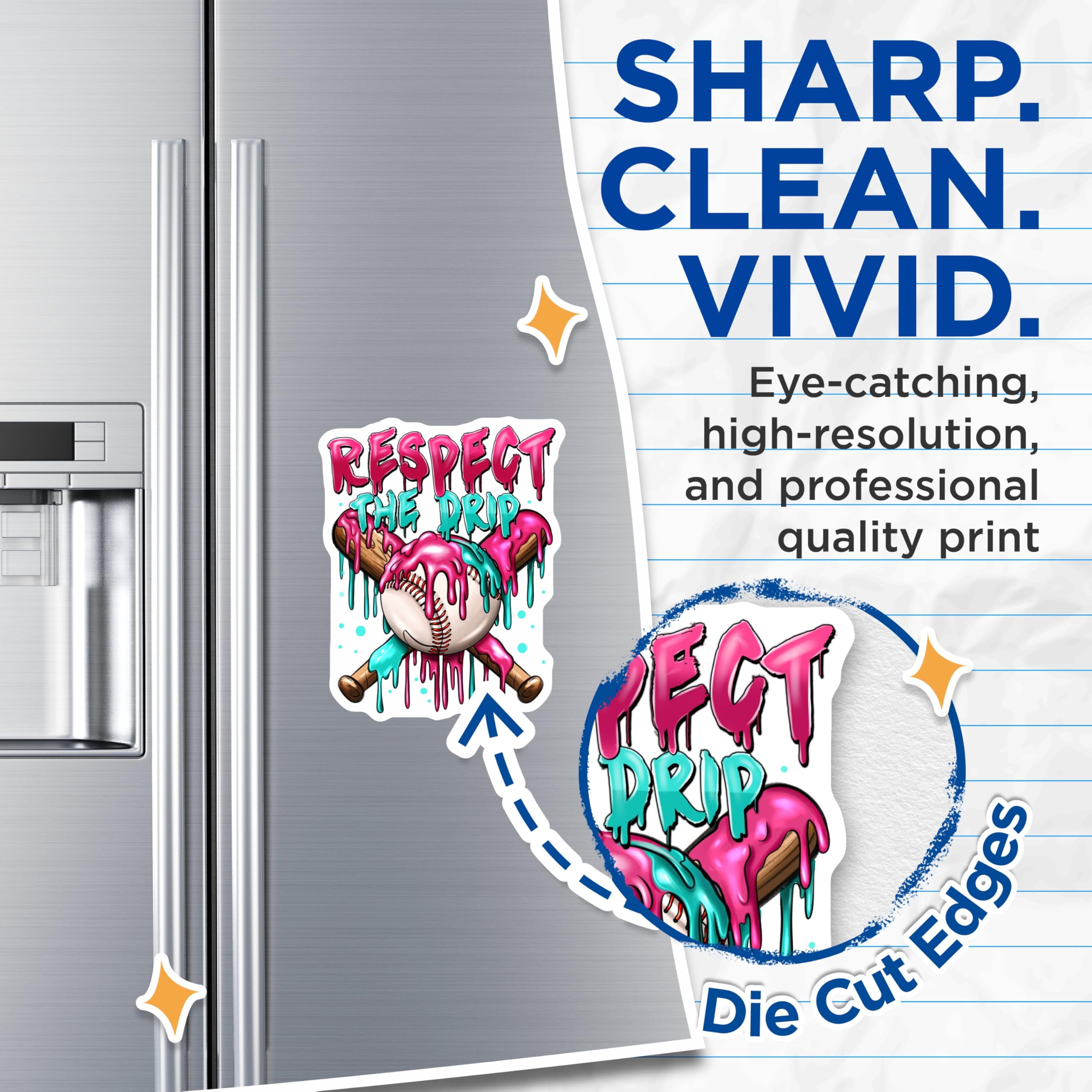 (2 Pack) Respect The Drip Baseball Magnets - Cool Baseball Art - Sports Fan Locker Decor - Teen Athlete Fridge - 5 Inches On Longest Side - Thick Durable Magnet - Made in USA - MAG26793