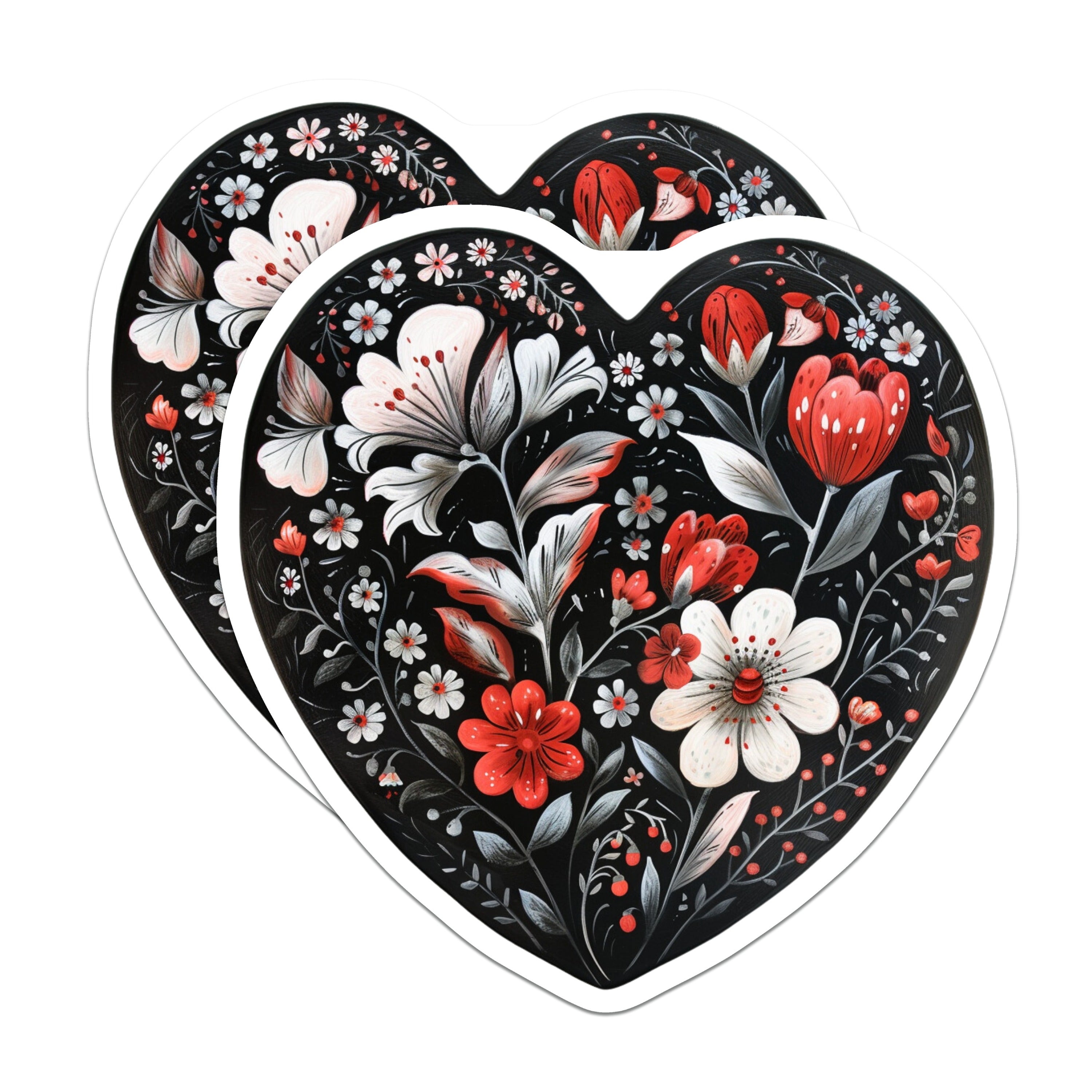 (2 Pack) Heart Floral Magnets - Folk Art Botanical Decor - Romantic Kitchen Accessory - Aesthetic Home Accent - 5 Inches On Longest Side - Thick Durable Magnet - Made in USA - MAG36281