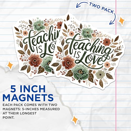 (2 Pack) Teaching is Love Magnets - Teacher Appreciation - Classroom - 5" On Longest Side - for Cars, Fridges, Toolboxes - Made in USA - MAG4426