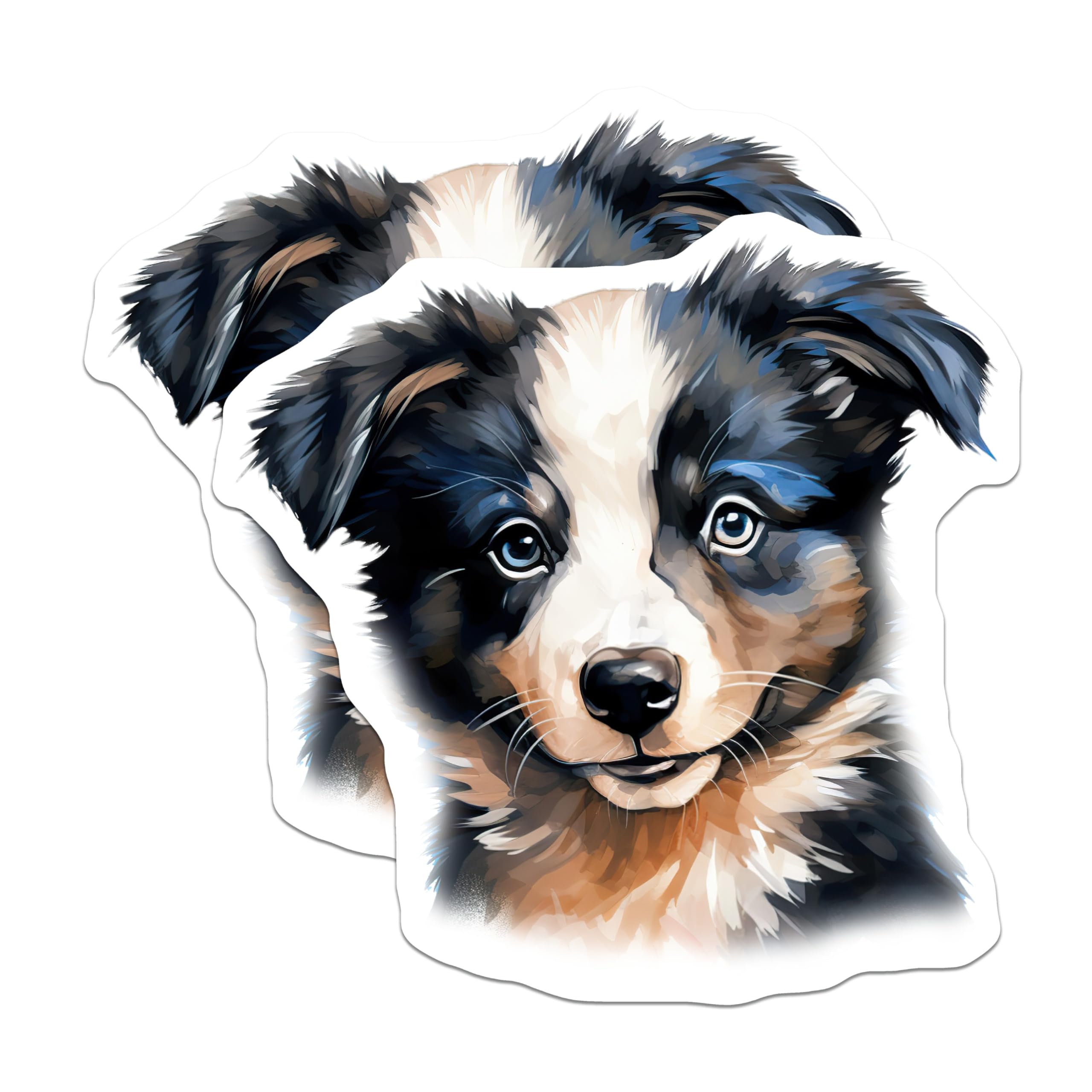 (2 Pack) Border Collie Puppy Magnets - Cute Dog Art - Dog Mom Home Decor - 5 Inches On Longest Side - Thick Durable Magnet - Made in USA - MAG26012