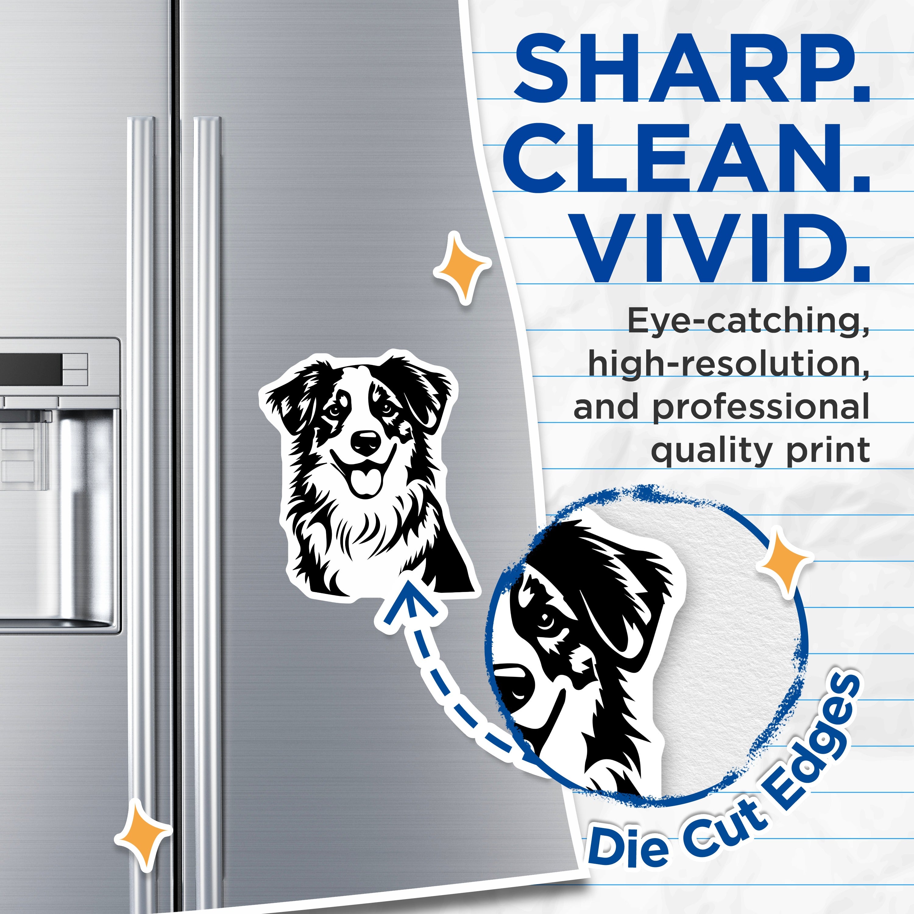 (2 Pack) Australian Shepherd Magnets - Happy Aussie Dog Decor - Pet Owner Refrigerator Locker Accent - 5 Inches On Longest Side - Thick Durable Magnet - Made in USA - MAG39481