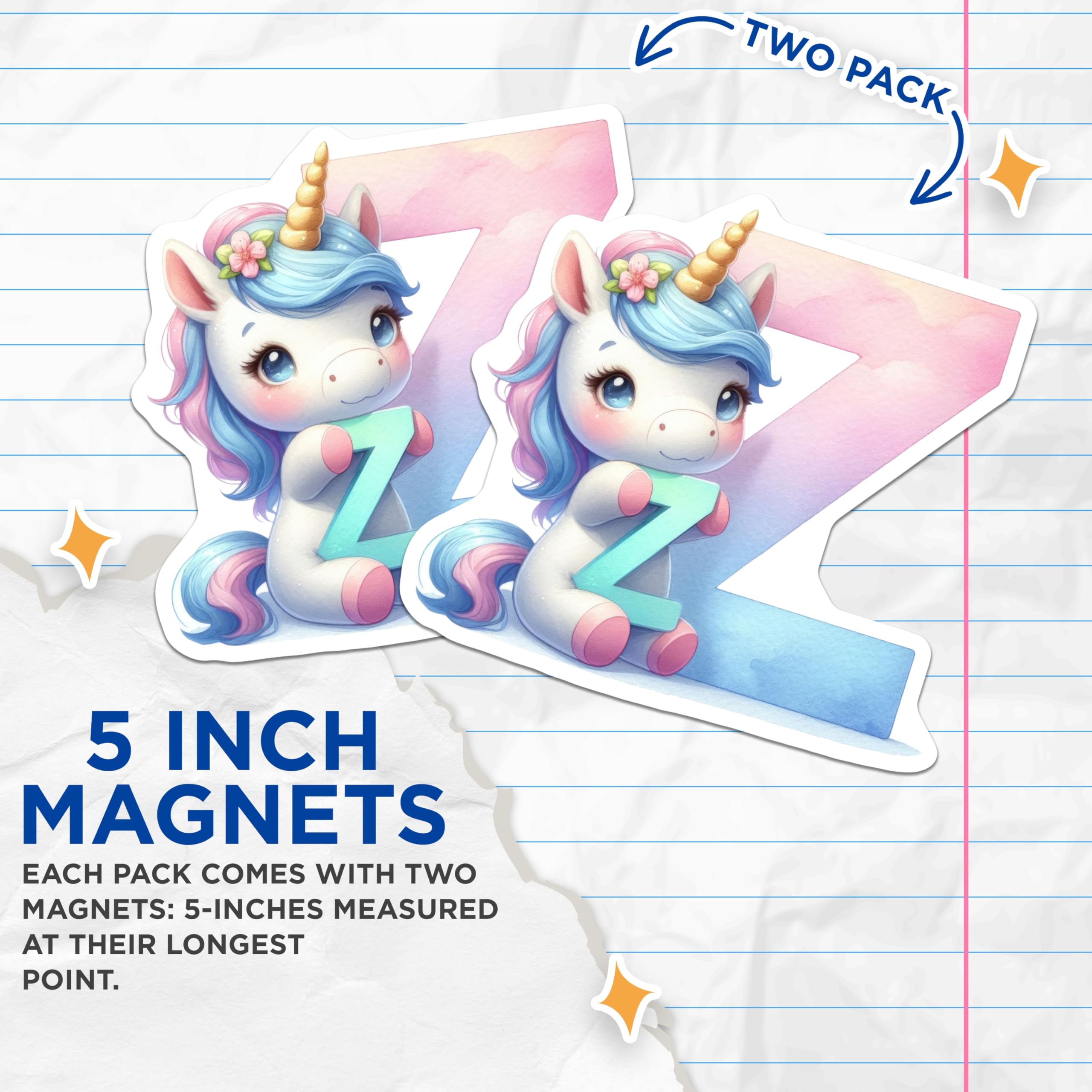 (2 Pack) Unicorn Letter Z Magnets - Alphabet Decor - Initial Refrigerator Magnets - 5" On Longest Side - Premium Magnet - for Cars, Refrigerators, Toolboxes, Lockers - Made in USA - MAG15438
