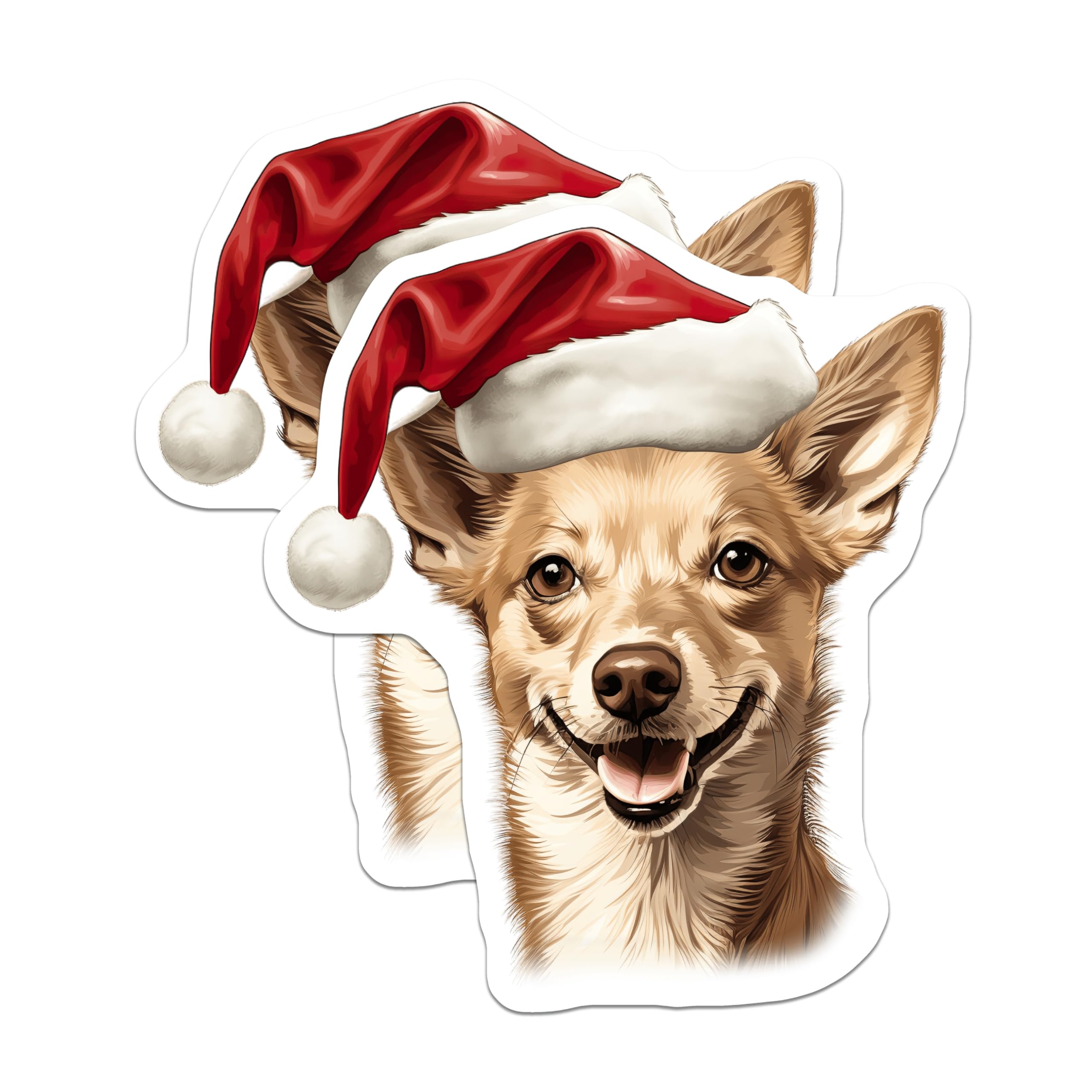 (2 Pack) Smiling Chihuahua Dog Magnets - Santa Hat Christmas Decor - Merry Holiday Pet Art - Festive Refrigerator Accessories - 5 Inches On Longest Side - Thick Durable Magnet - Made in USA - MAG23579