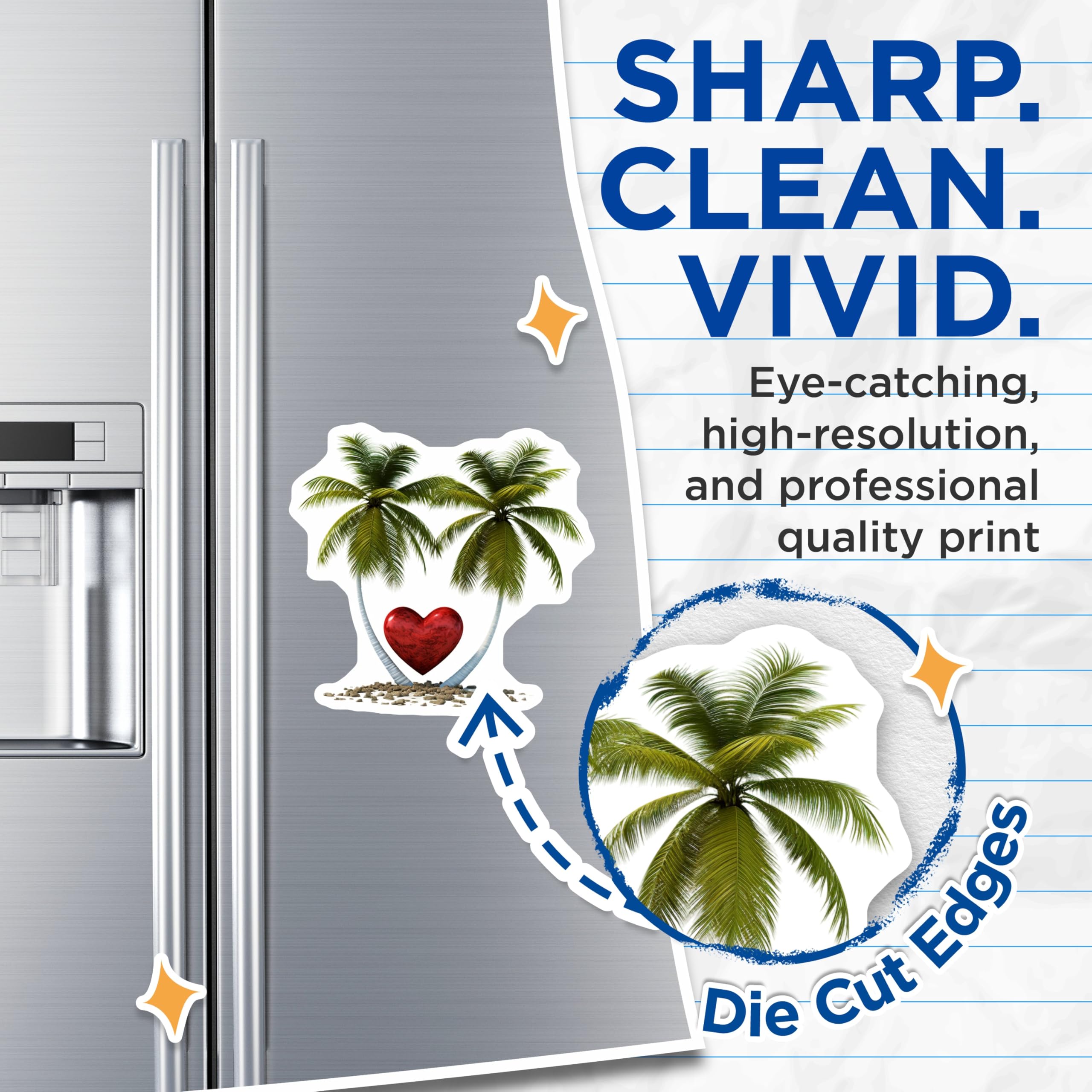 (2 Pack) Tropical Palm Tree Magnets - Romantic Heart Island Decor - Beach Vacation Scene Magnets - Aesthetic Refrigerator Art - 5 Inches On Longest Side - Thick Durable Magnet - Made in USA - MAG19949