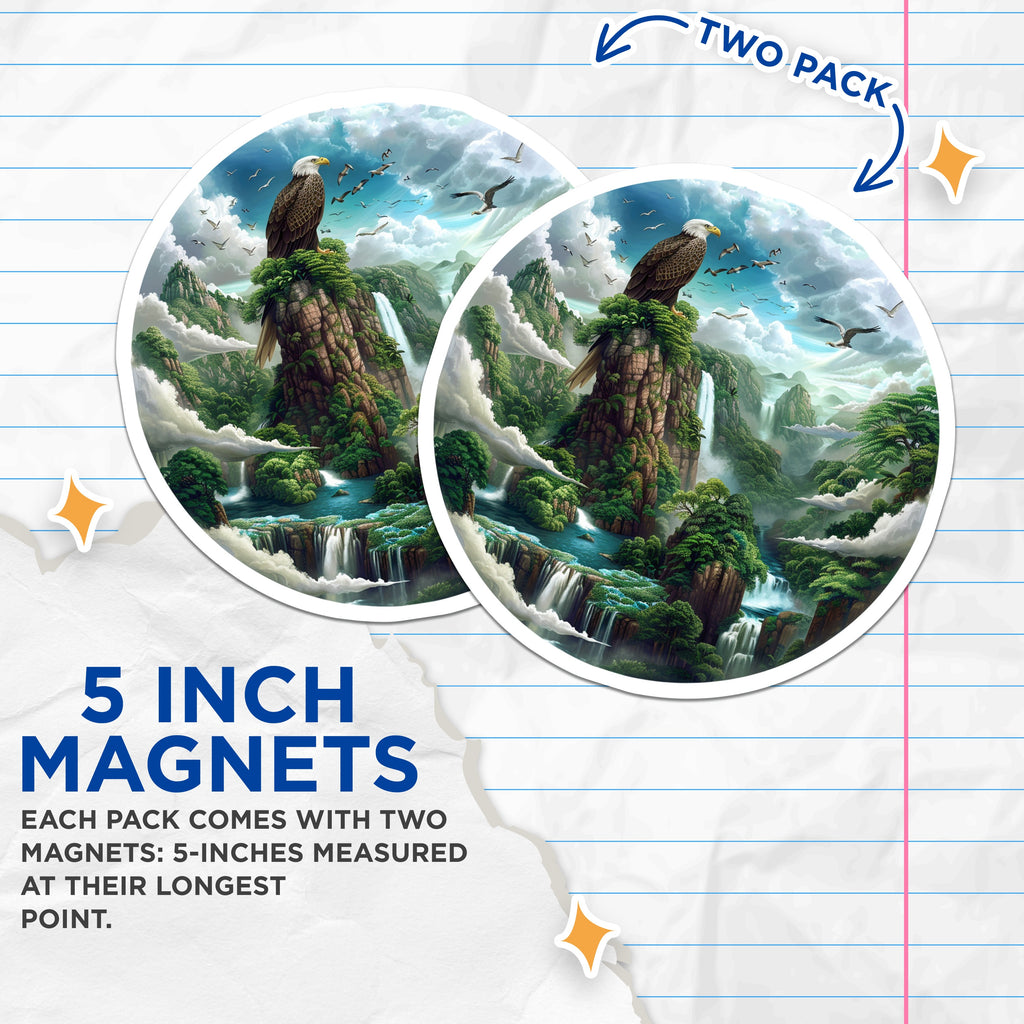 (2 Pack) Majestic Eagle Magnets - Mountain Waterfall Scene - Nature Landscape Decor - 5 Inches On Longest Side - Thick Durable Magnet - Made in USA - MAG36460
