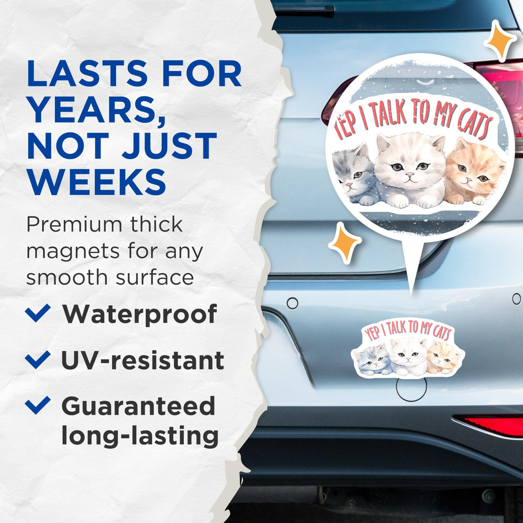 (2 Pack) Cat Lover Magnets - I Talk to My Cats Quote - Cute Kitten Refrigerator Magnets - 5" On Longest Side - Premium Magnet - for Cars, Refrigerators, Toolboxes, Lockers - Made in USA - MAG15106