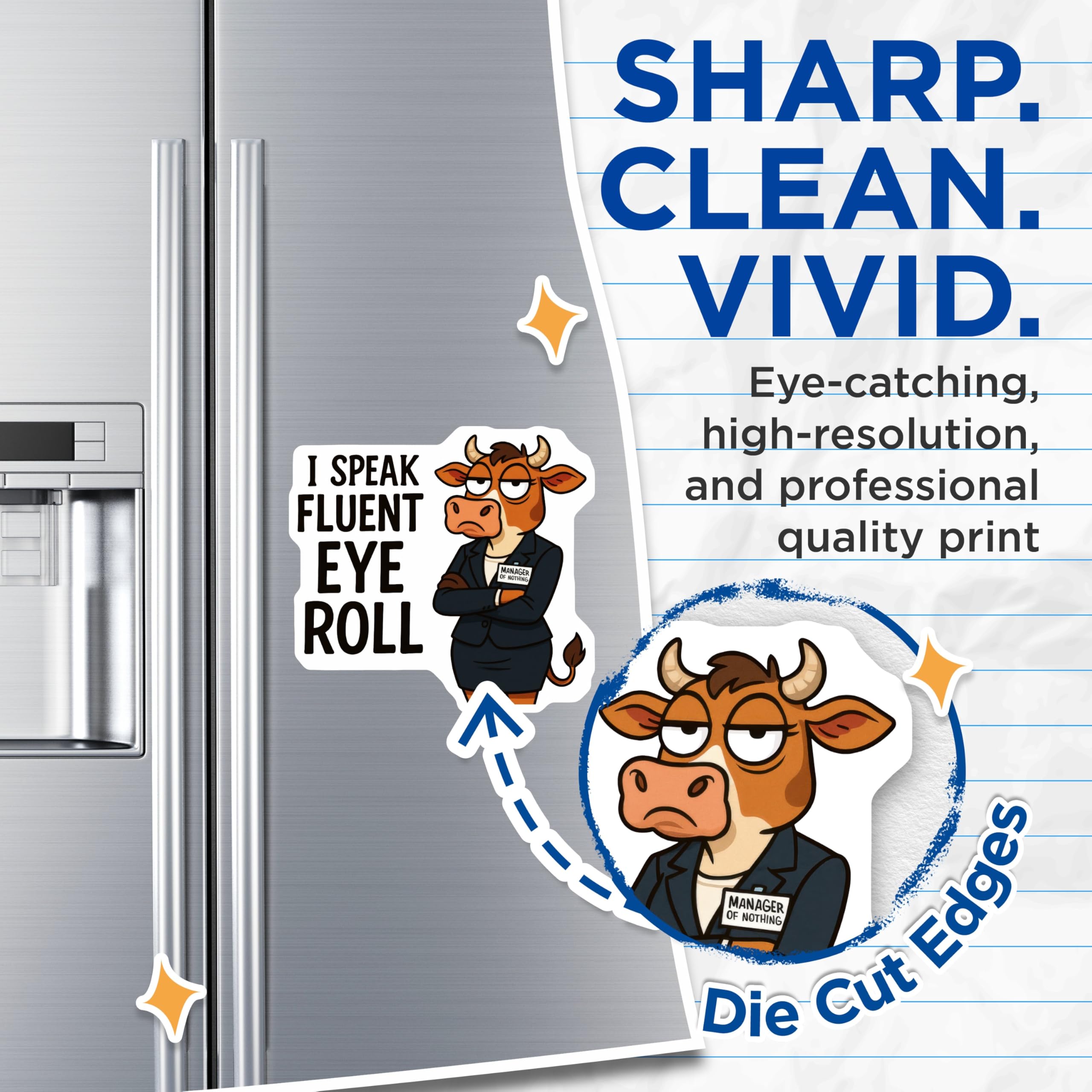 (2 Pack) Eye Roll Cow Magnets - Sarcastic Humor Decor - Funny Manager Desk Accessory - 5 Inches On Longest Side - Thick Durable Magnet - Made in USA - MAG22727