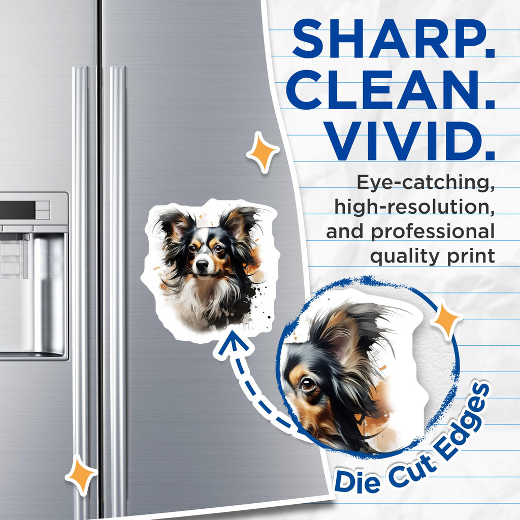 (2 Pack) Watercolor Dog Magnets - Artistic Pet Portrait - Tri Color Dog Mom Accessory - 5 Inches On Longest Side - Thick Durable Magnet - Made in USA - MAG26592