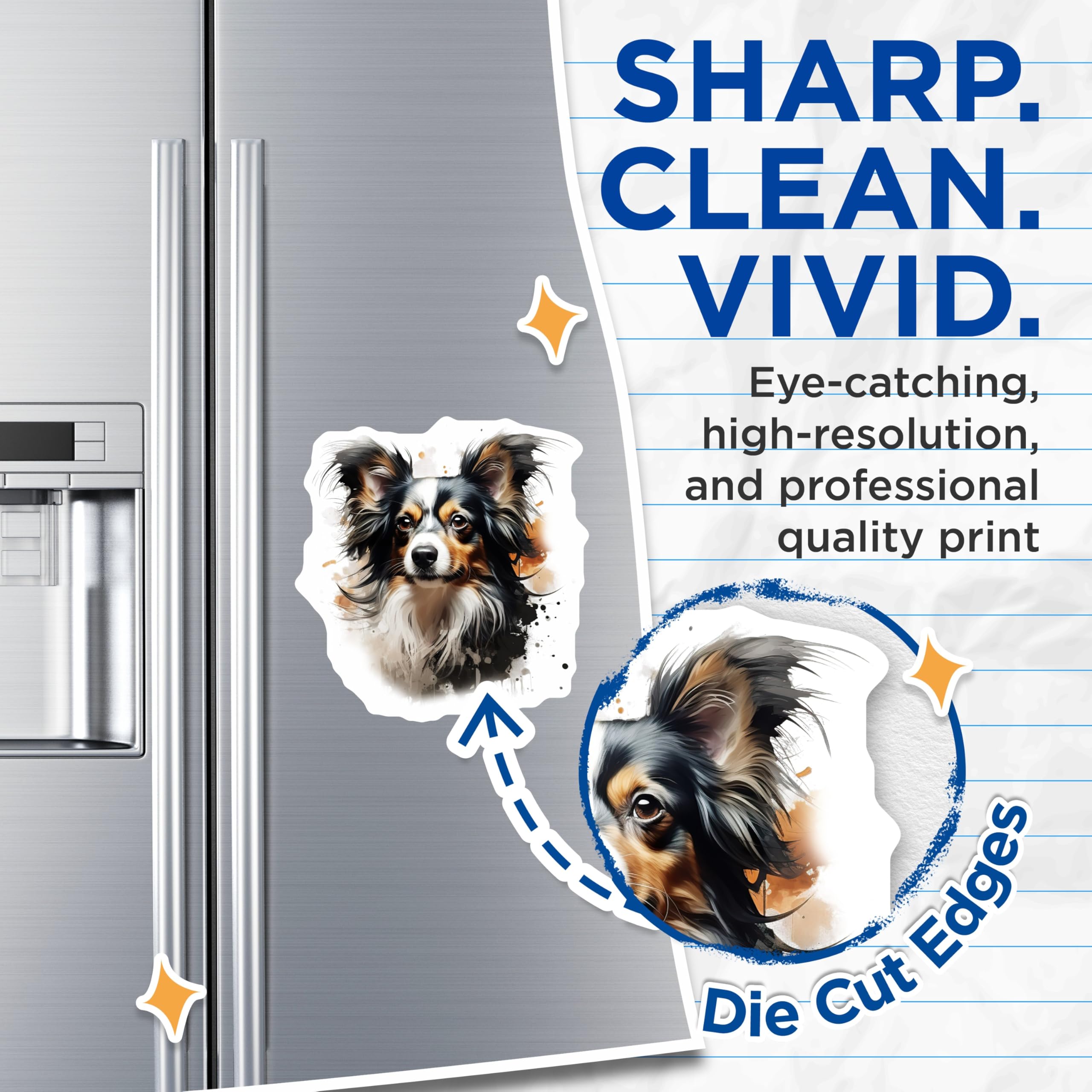 (2 Pack) Watercolor Dog Magnets - Artistic Pet Portrait - Tri Color Dog Mom Accessory - 5 Inches On Longest Side - Thick Durable Magnet - Made in USA - MAG26592