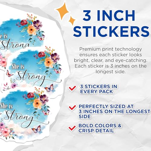 (3 Pack) Strong Woman Decals - Floral Butterfly - Laptop Sticker - 3 Inches On Longest Side - Easy Peel & Apply - Made in USA - 3MCS7347
