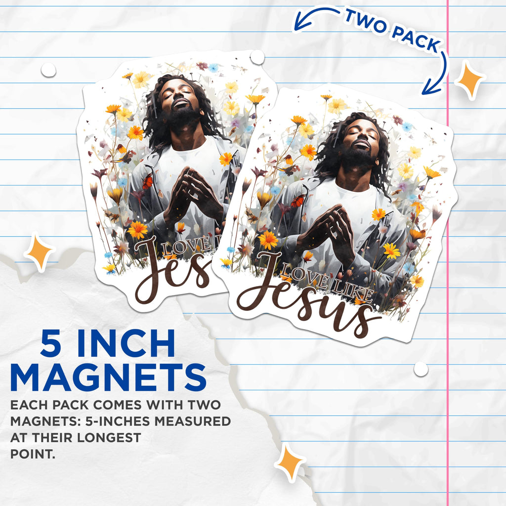 (2 Pack) Love Like Jesus Magnets - Christian Inspirational Decor - Spiritual Faith Affirmation Artwork - 5 Inches On Longest Side - Thick Durable Magnet - Made in USA - MAG22510