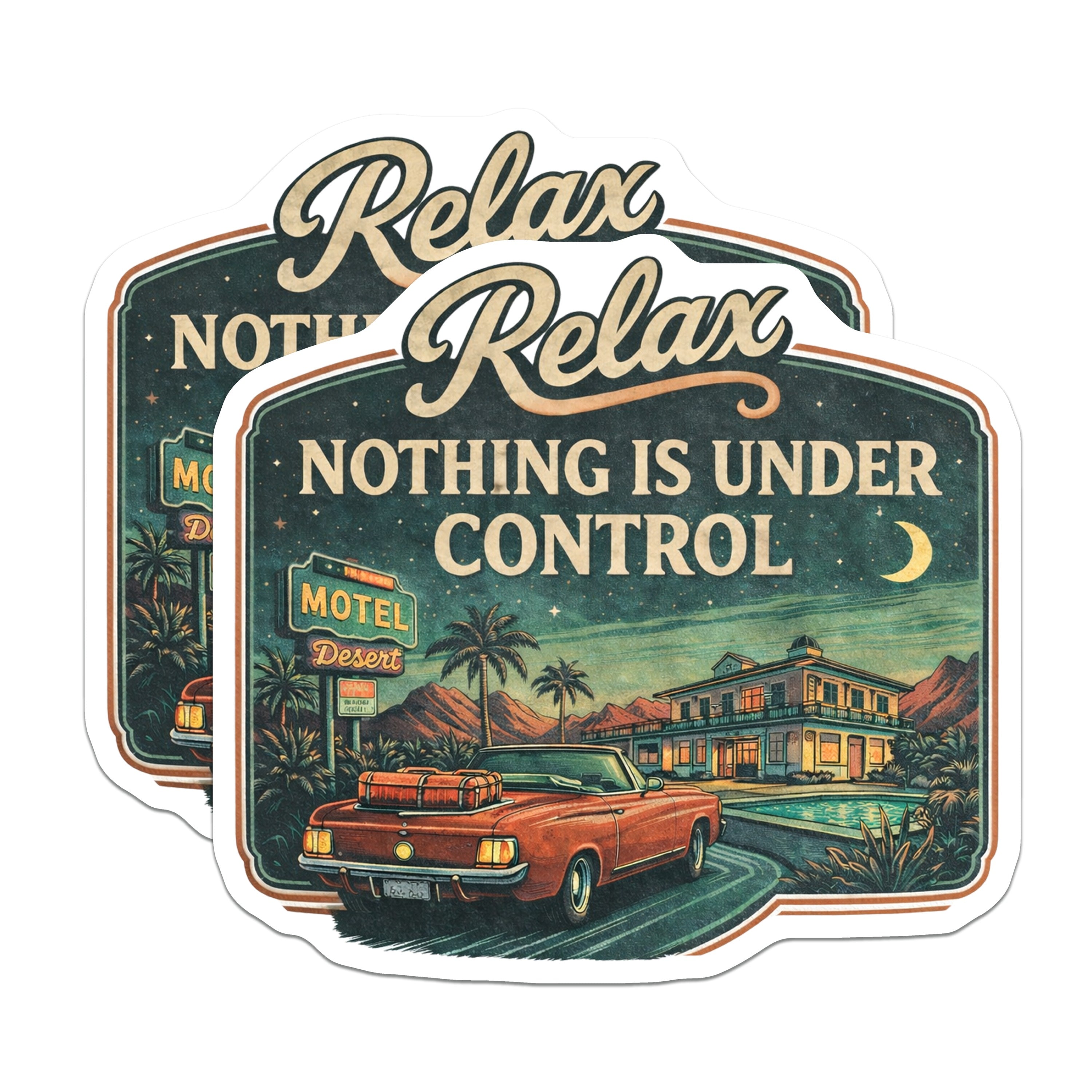 (2 Pack) Nothing is Under Control Magnets - Retro Desert Motel Art - Vintage Car Road Trip Refrigerator - 5 Inches On Longest Side - Thick Durable Magnet - Made in USA - MAG39614