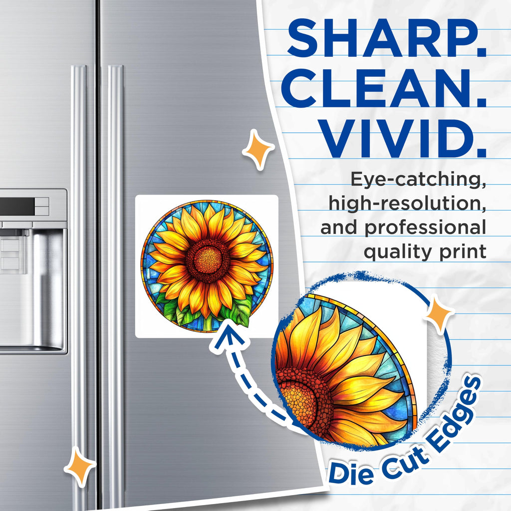 (2 Pack) Stained Glass Sunflower Magnets - Floral Botanical Design - Vibrant Nature Decor - 5 Inches On Longest Side - Thick Durable Magnet - Made in USA - MAG24442