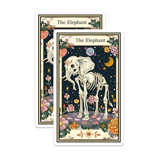 (2 Pack) Elephant Skeleton Stickers - Celestial Floral Stickers - Unique Animal Art Stickers - 5" On Longest Side - Sticks to Smooth Flat Surfaces - Made in USA - BMCS3694