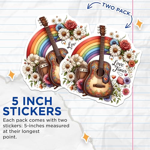 (2 Pack) Love Tunes Stickers - Retro Guitar Decal - 5" On Longest Side - Sticks to Smooth Flat Surfaces - Made in USA - BMCS8845 - BMCS8845