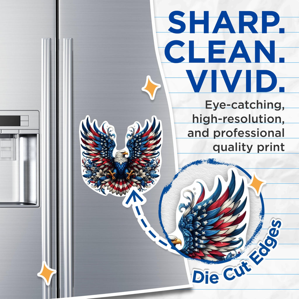(2 Pack) Patriotic USA Flag Bald Eagle Screaming Eagle Magnets - USA Flag Magnets - 5 Inches On Longest Side - Premium Magnet - for Cars, Refrigerators, Toolboxes - Made in USA - MAG2114