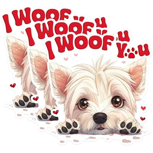 (3 Pack) I Woof You Decals - Cute Dog Stickers - Valentine Puppy Decals - 3 Inches On Longest Side - Easy Peel & Apply - Made in USA - 3MCS1242