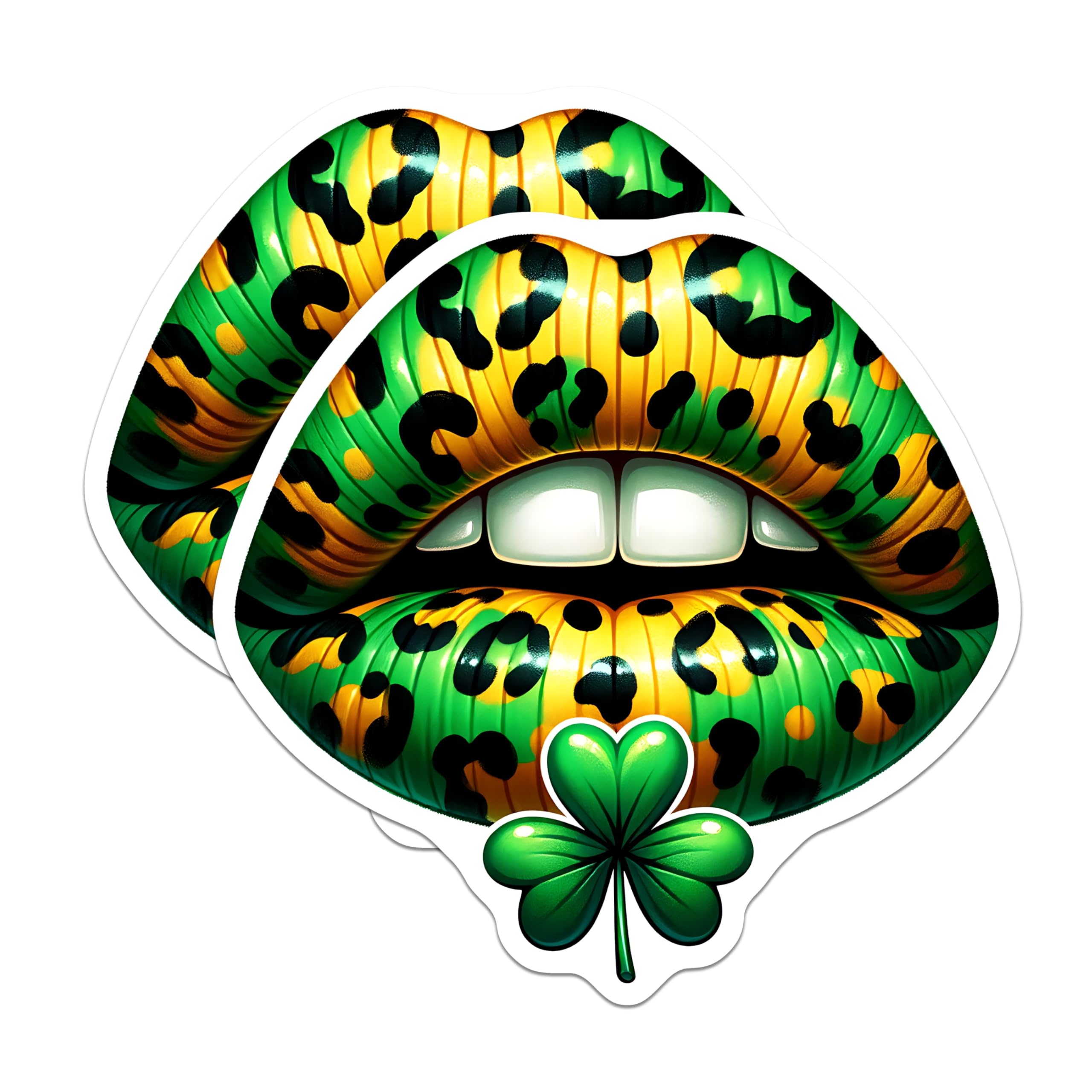 (2 Pack) Leopard Lips Stickers - St Patricks Day - Irish Shamrock Stickers - 5" On Longest Side - Sticks to Smooth Flat Surfaces - Made in USA - BMCS17136