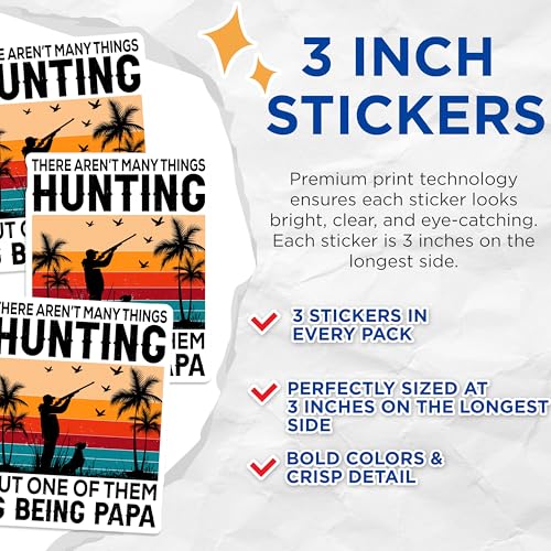 (3 Pack) Hunting Papa Decals - Hunter Dad - Father's Day Hunter - 3 Inches On Longest Side - Easy Peel & Apply - Made in USA - 3MCS2861