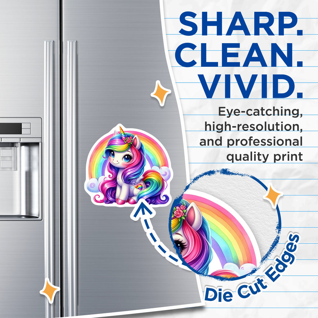 (2 Pack) Cute Unicorn Magnets - Rainbow Fantasy Decor - Kids Room Locker Fridge - 5 Inches On Longest Side - Thick Durable Magnet - Made in USA - MAG38655