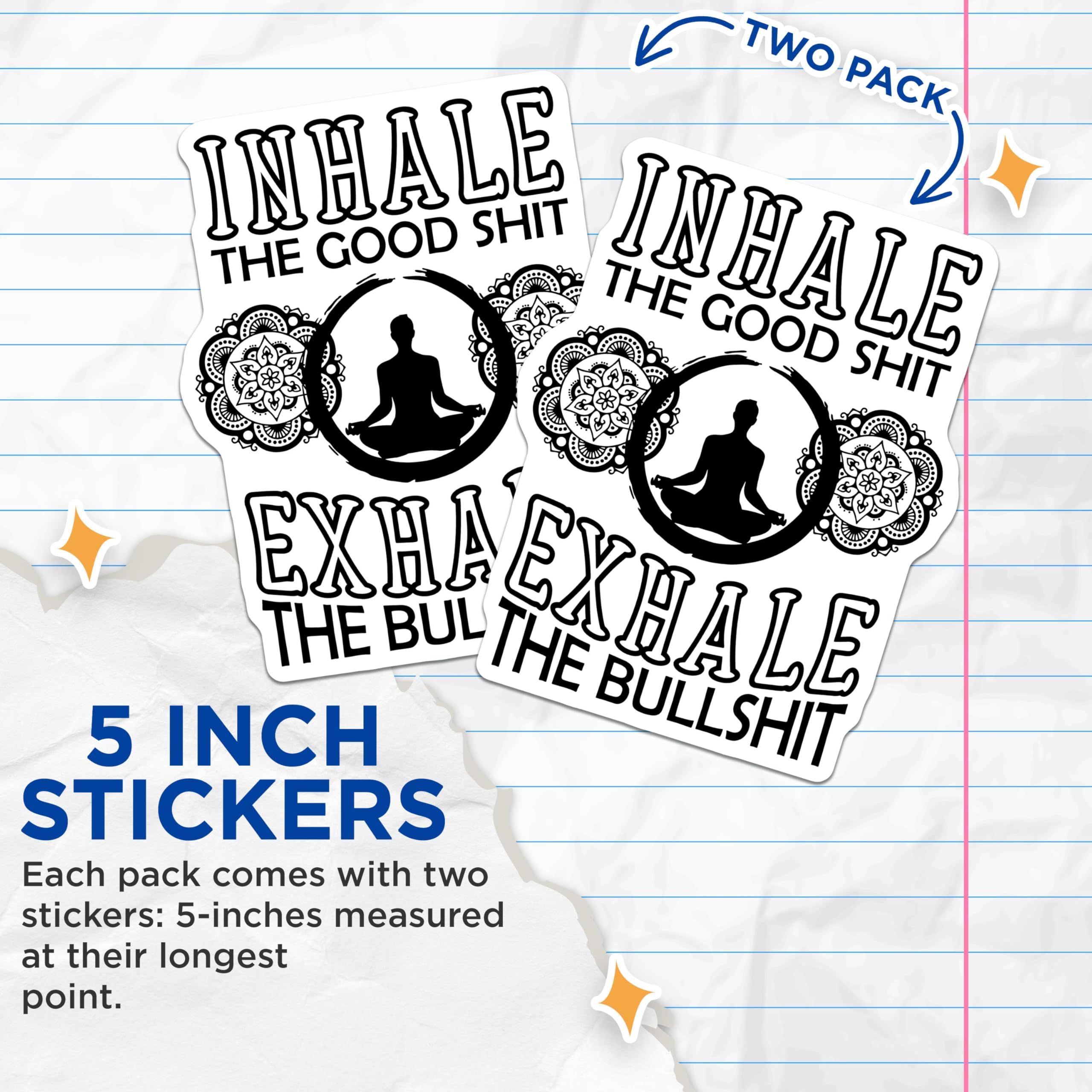 (2 Pack) Meditation Quote Stickers - 5" On Longest Side - Sticks to Smooth Flat Surfaces - Made in USA - BMCS8914 - BMCS8914