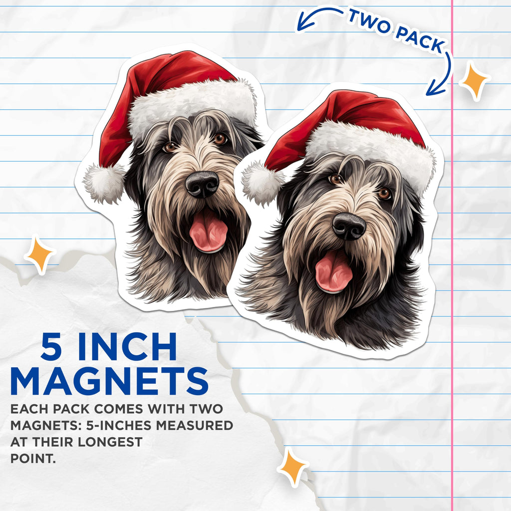 (2 Pack) Christmas Dog Magnets - Santa Hat Pet Decor - Holiday Fridge Art for Dog Owners - 5 Inches On Longest Side - Thick Durable Magnet - Made in USA - MAG28521